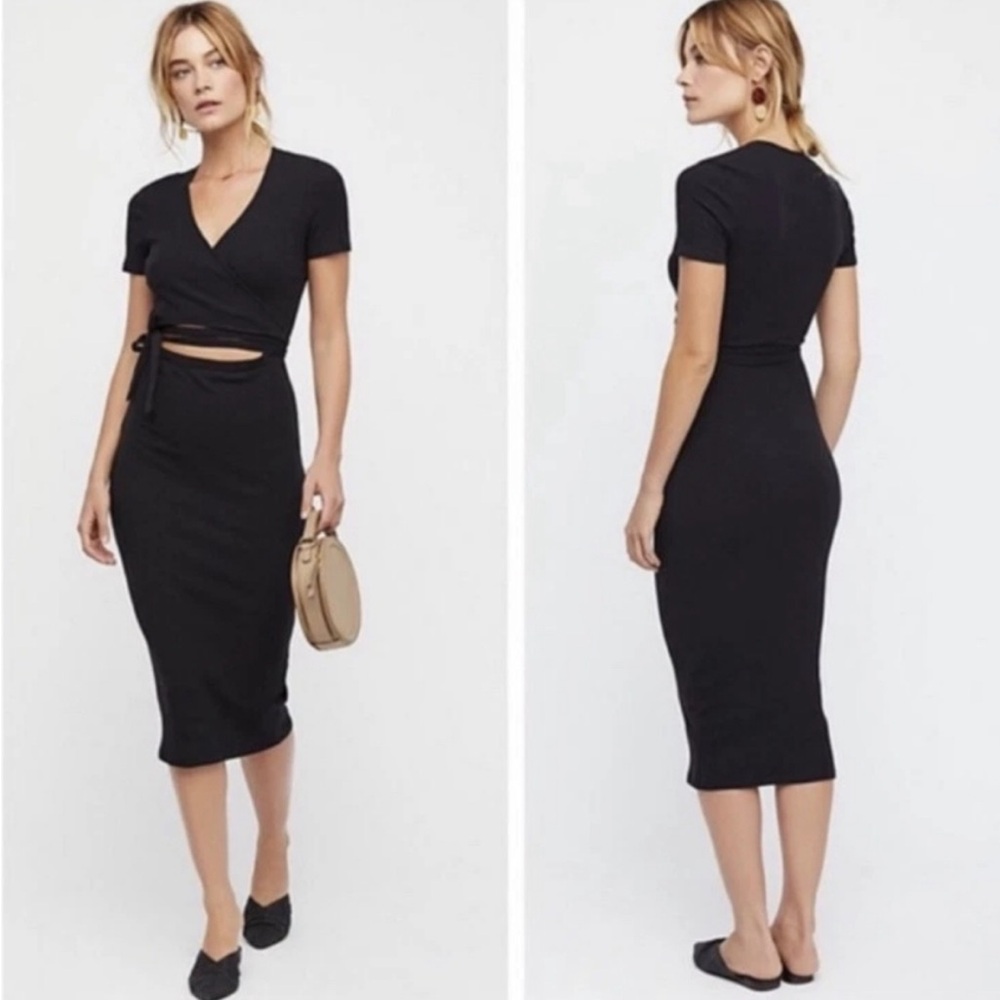 Free People Knit Black Wrap Midi Dress